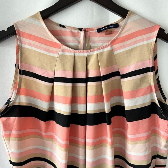 Tommy Hilfiger Women's Striped Pleated-Neck Sleevless Blouse Size Large - Picture 2 of 10